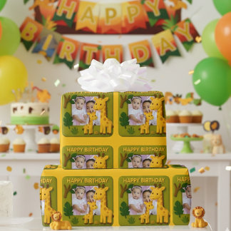 Niedliches Giraffe GeburtstagsFoto individuell anp Geschenkpapier