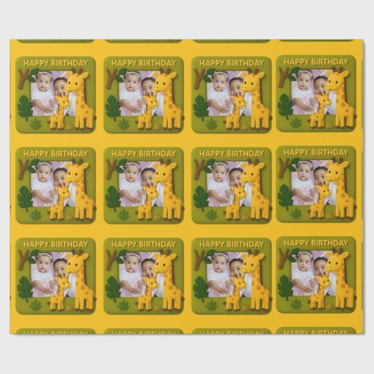 Niedliches Giraffe GeburtstagsFoto individuell anp Geschenkpapier (Flach)