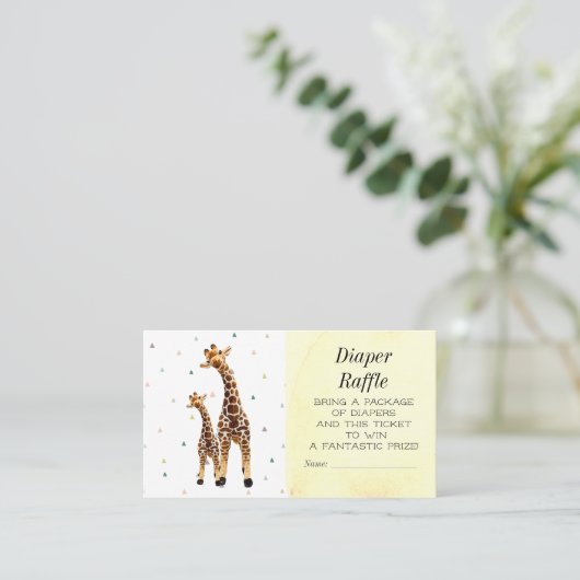 Niedliches Giraffe-Windeln-Raffle-Baby-Duschkarte Visitenkarte (Stehend Vorderseite)