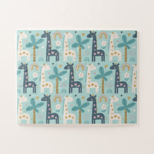 Niedliches Giraffenmuster in Pastellblau Puzzle