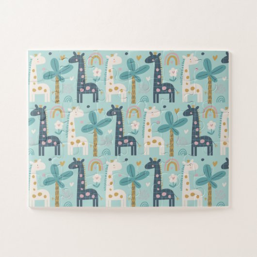 Niedliches Giraffenmuster in Pastellblau Puzzle (Horizontal)