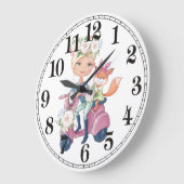 Niedliches Girl auf Scooter mit Fox Wall Clock Große Wanduhr (Winkel)