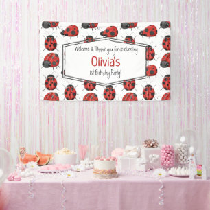 Niedliches Girl Black Red Watercolor Ladybug Muste Banner