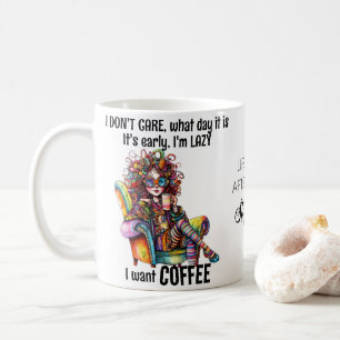 Niedliches Girl Coffee Colorful Haar Brillen Zitat Kaffeetasse
