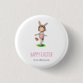 Niedliches Girl Egg Osterfest Button (Vorderseite)