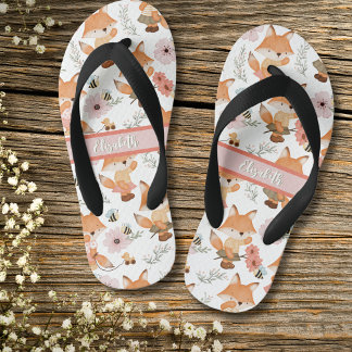 Niedliches Girl-Fox-Muster, Bienen- und Blumenmust Kinderbadesandalen