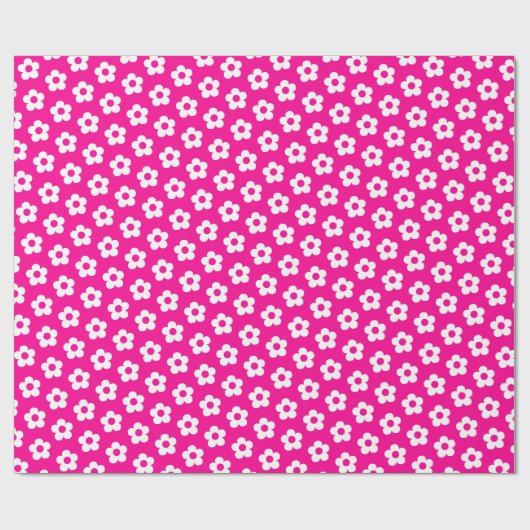 Niedliches Girl Hot Pink Weißer Cartoon Blumenmust Geschenkpapier (Flach)