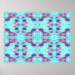 Niedliches Girl-Lila Blume Muster auf Aqua Blue Poster