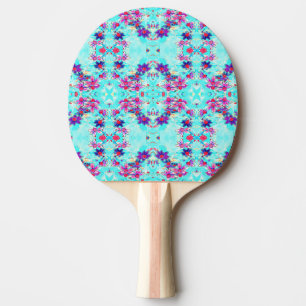 Niedliches Girl-Lila Blume Muster auf Aqua Blue Tischtennis Schläger