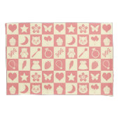 Niedliches Girl Modern Pink Checkered Icons Muster Kissenbezug (Vorderseite)