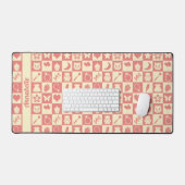 Niedliches Girl Modern Pink Checkered Icons Muster Schreibtischunterlage (Tastatur & Maus)