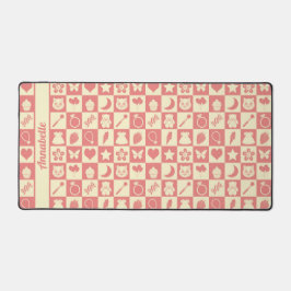 Niedliches Girl Modern Pink Checkered Icons Muster Schreibtischunterlage