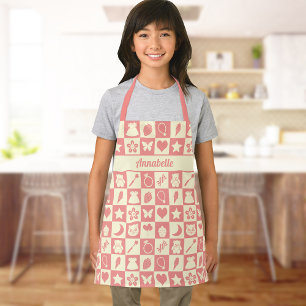 Niedliches Girl Modern Pink Checkered Icons Muster Schürze