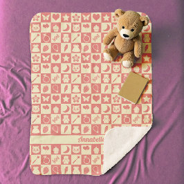 Niedliches Girl Modern Pink Checkered Icons Muster Sherpadecke