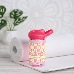 Niedliches Girl Modern Pink Checkered Icons Muster Trinkflasche