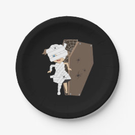 Niedliches Girl-Mummy-Coffin Halloween-Design Pappteller