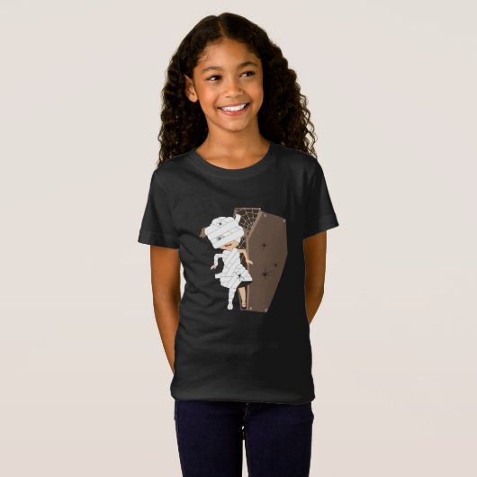 Niedliches Girl-Mummy-Coffin Halloween-Design T-Shirt (Vorne ganz)