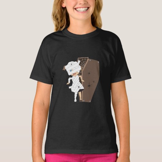 Niedliches Girl-Mummy-Coffin Halloween-Design T-Shirt (Vorderseite)