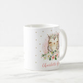 Niedliches Girl-Owl Wasserfarbe Schwarze Goldflora Kaffeetasse (VorderseiteRechts)