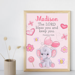 Niedliches Girl Pink Elephant Christlich Segen Nam Poster