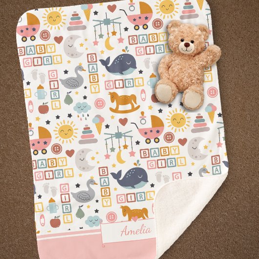 Niedliches Girl Pink-Muster mit Name Sherpadecke