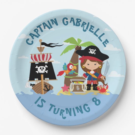 Niedliches Girl Pirate Party Papierplatte Pappteller (Vorderseite)