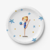 Niedliches Girl Rhythmic Gymnast mit Blue Ball Pappteller (Vorderseite)