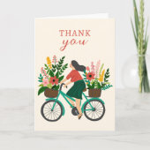 Niedliches Girl Riding Fahrrad mit Blume DANK Karte (Vorderseite)