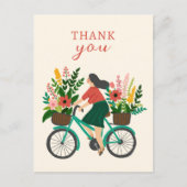 Niedliches Girl Riding Fahrrad mit Blume DANK Postkarte (Vorderseite)
