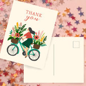 Niedliches Girl Riding Fahrrad mit Blume DANK Postkarte