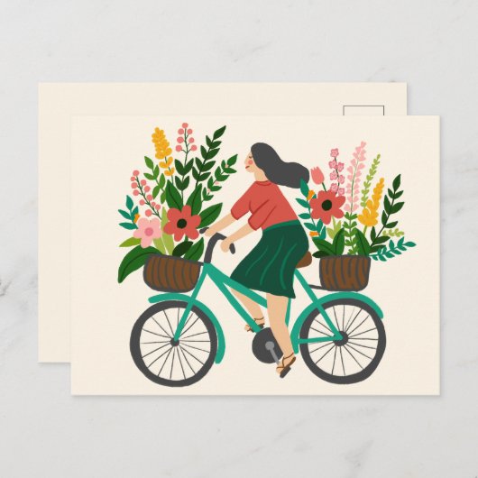 Niedliches Girl Riding Fahrrad mit Blume Maßgeschn Postkarte (Vorne/Hinten)