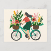 Niedliches Girl Riding Fahrrad mit Blume Maßgeschn Postkarte (Vorderseite)