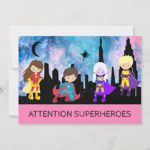 *~* Niedliches Girl SUPERHEROS Kindergeburtstag Pa Einladung