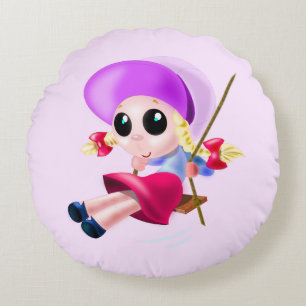 Niedliches Girl SwingRound Pillow Rundes Kissen