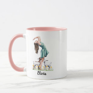 Niedliches Girl-Training mit Ziege, Wasserfarbe Tasse