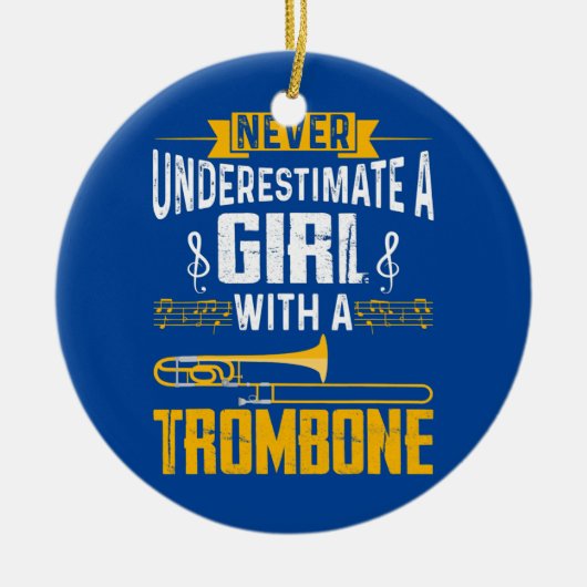 Niedliches Girl Trombone Player Funny Trombone-Ges Keramik Ornament (Vorne)