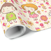 Niedliches Girl Wrapping Paper Geschenkpapier (Rolleneckpunkt)