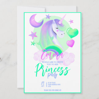 Niedliches Girl's Birthday Lila Watercolor Unicorn Einladung
