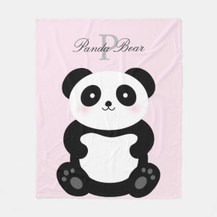 Niedliches Girly Baby-Panda-Bärn-Monogramm Fleecedecke