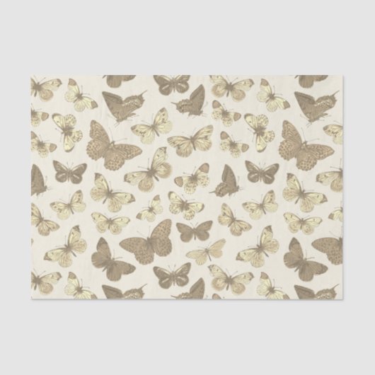 Niedliches Girly Beige Butterfly-Muster Seidenpapier (Vorderseite)