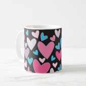 Niedliches Girly Blue Pink & Lila Hearts Muster Kaffeetasse (Vorderseite Links)