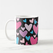 Niedliches Girly Blue Pink & Lila Hearts Muster Kaffeetasse (Links)