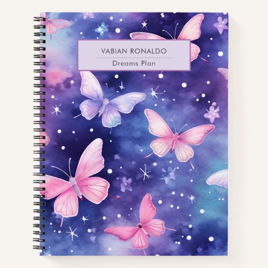 Niedliches Girly Colorful Butterfly Muster lila Notizblock (Vorderseite)