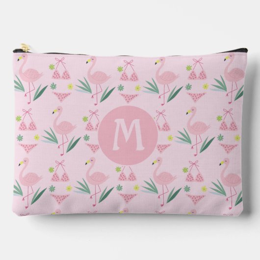 Niedliches Girly Flamingo und Bikini Pink Monogram Zubehörtasche (Vorderseite)