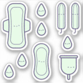 Niedliches Girly Green Menstrual Set Erste Periode Aufkleber (Vorderseite)