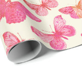 Niedliches Girly Groovy Pink Butterfly-Muster Geschenkpapier (Rolleneckpunkt)