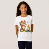 Niedliches Girly Highland Cow Camping Smores T-Shirt (Vorne ganz)
