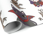 Niedliches Girly Little Witch Cat & Tree Halloween Geschenkpapier (Rolleneckpunkt)