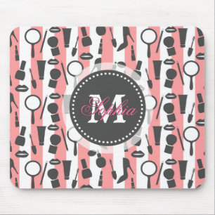 Niedliches girly Monogramkosmetik-Streifenmuster Mousepad