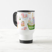 Niedliches Girly Pink Green Cupcake Unicorn Muster Reisebecher (Vorderseite Links)